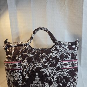 Vera Bradley Brown and White Floral Tote NWOT